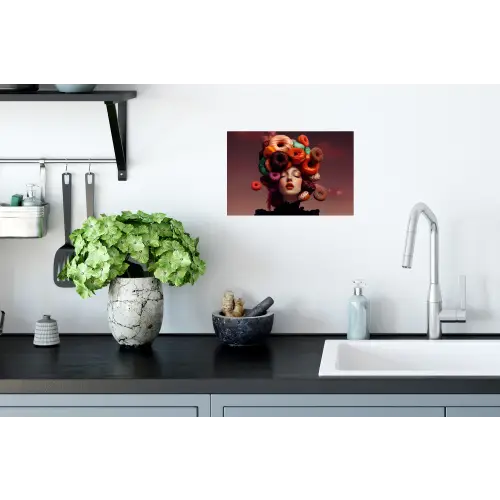Vrouw - Donuts - Kleurrijk Muursticker klein -keuken