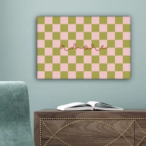 Patroon - Geblokt - Olijfgroen - Amore canvas 2cm klein -sfeer4
