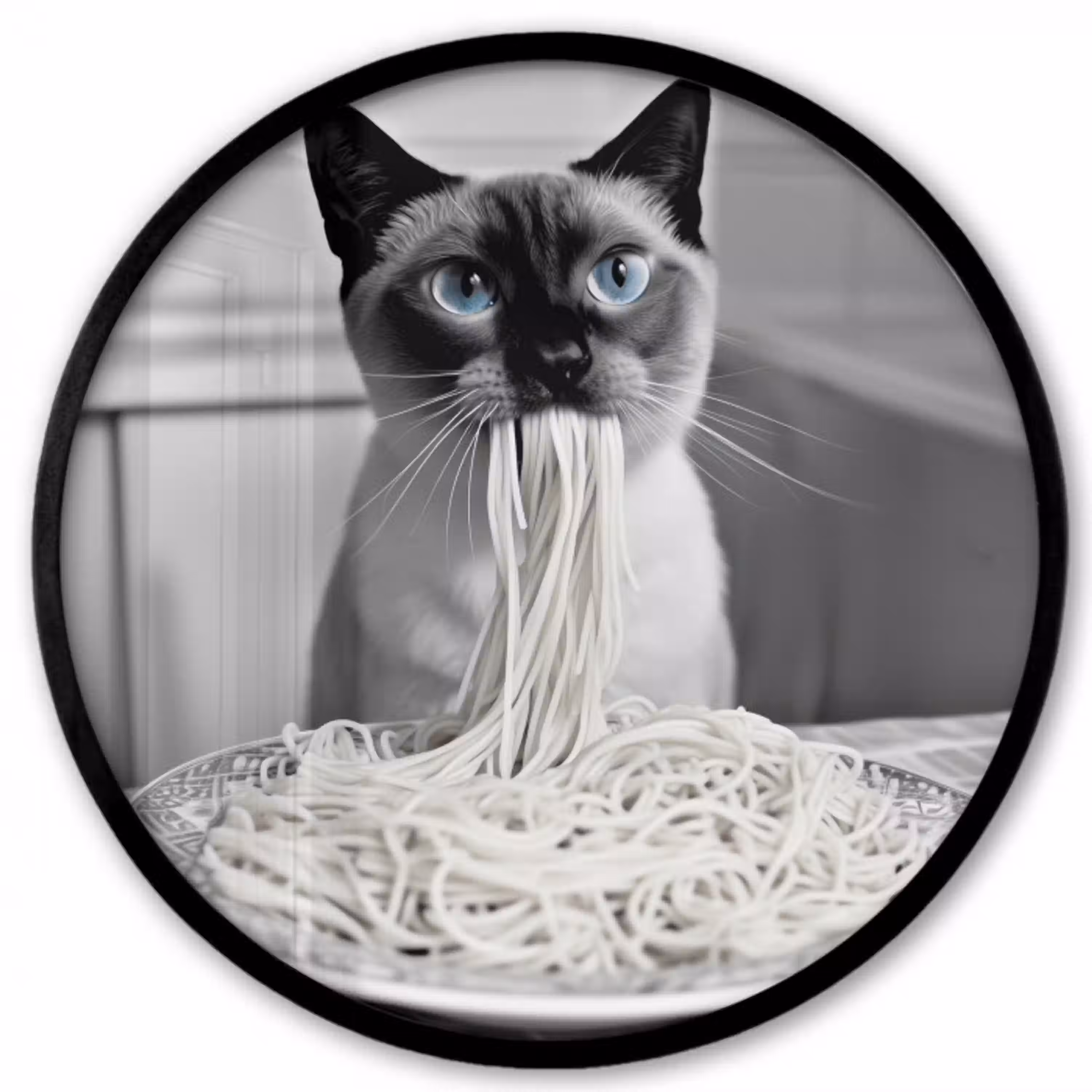 Kat - Siamees - Zwart Wit - Schattig - Dieren Fotolijst rond zonder passe partout klein -3d