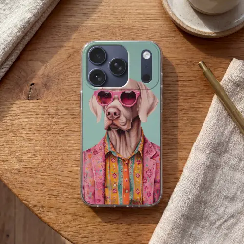 Hond - Overhemd - Bloemen - Bril Telefoonhoesje iPhone 17 Pro klein -sfeer1