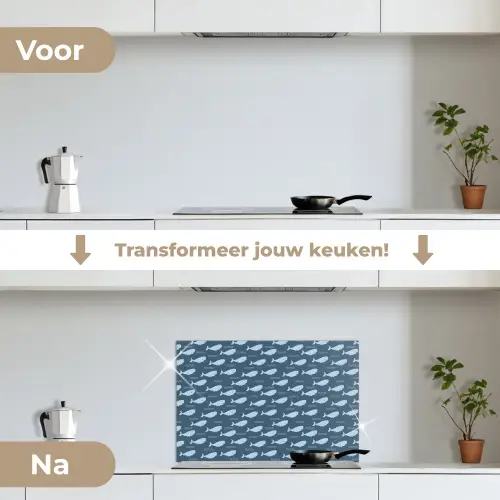 Klein - Oceaan - Golven - Blauw keuken achterwand spatscherm klein 900 -voor_na_NL