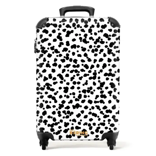 Zwarte penseelachtige stippen op een witte achtergrond. NBS - Handbagage koffer - Volwassenen Unisex middel -productfoto_recht