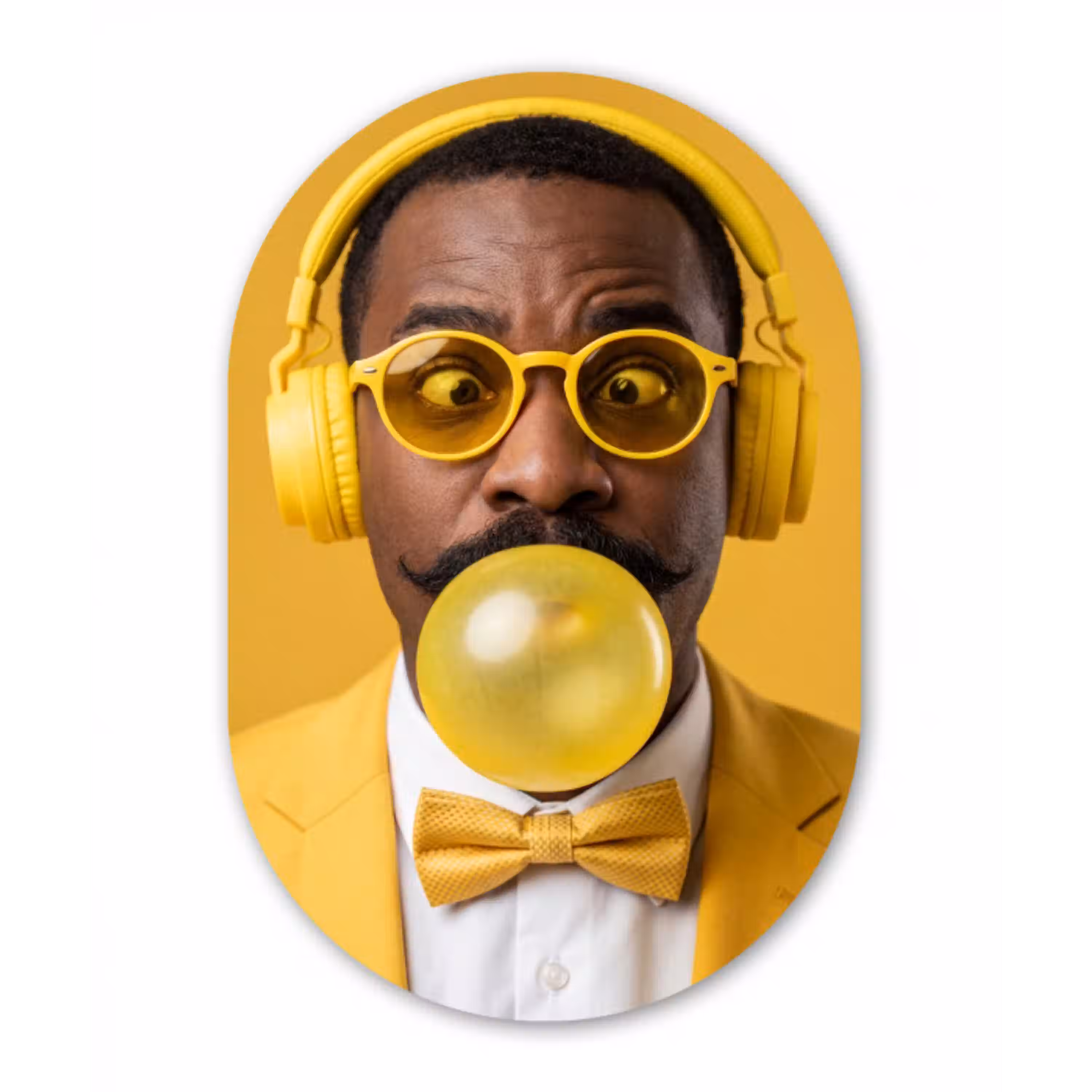 Man - Bubblegum - Portret - Geel - Modern Wandcirkel Ovaal Aluminium middel -3d