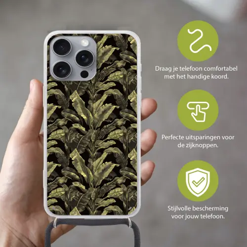 Botanisch - Bladeren - Groen Hoesje iPhone 16 Pro Max met koord klein 804 -sfeer2_NL