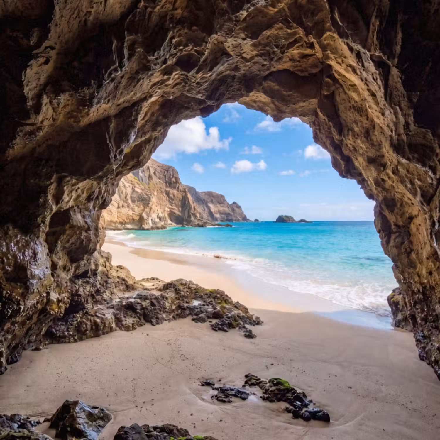 Tapete - Höhle - Strand - Meer - Blau