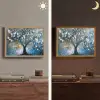 Boom - Blauw - Goud - Abstract Light Box met batterij (Wandlamp) middel -sfeer3
