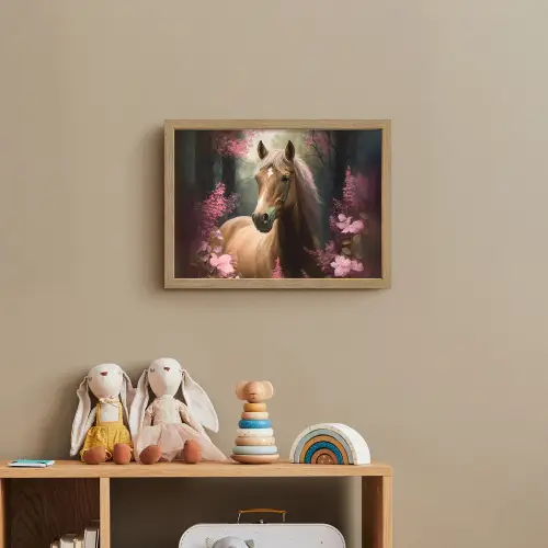 Paard - Bloemen - Roze - Natuur - Bos Light Box met batterij (Wandlamp kind) middel -sfeer2_kind