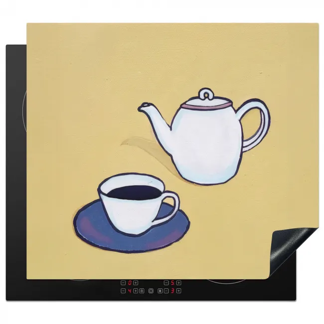 Theepot - Kopje - Beige - Illustratie Inductie beschermer vinyl 3mm middel -3d
