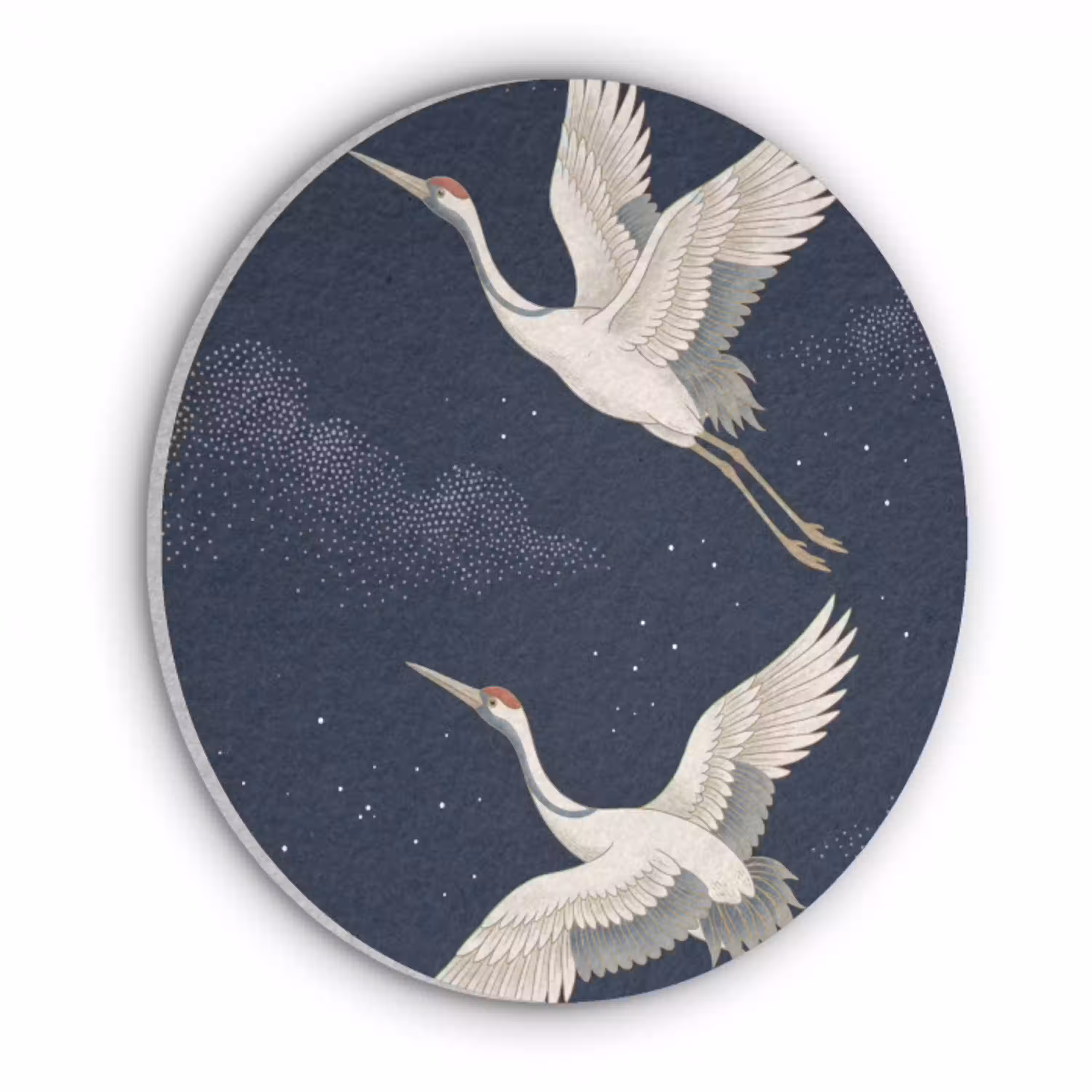 Kraanvogels - Nachthemel - Blauw Akoestische PET Vilt - Rond klein -3d