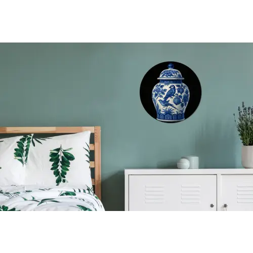 Pot - Delfts Blauw - Bloemen Wandcirkel aluminium klein -slaapkamer