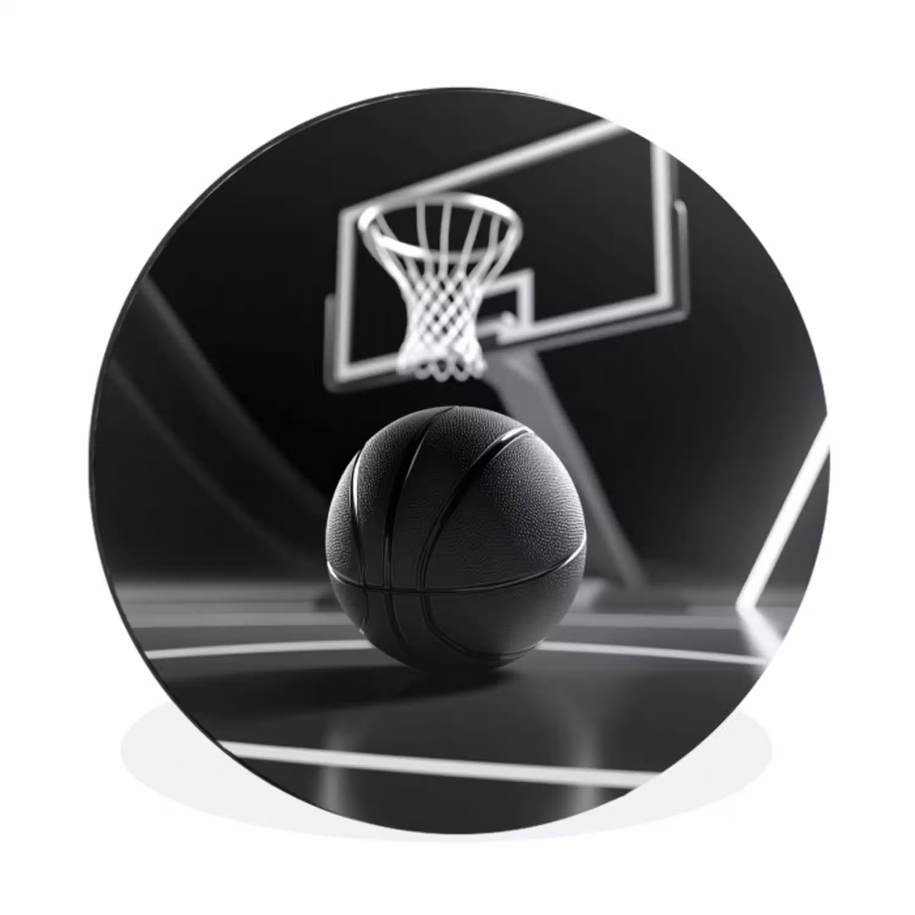 Basketbal - Basketbalveld - Lichtlijnen Wandcirkel aluminium klein -3d