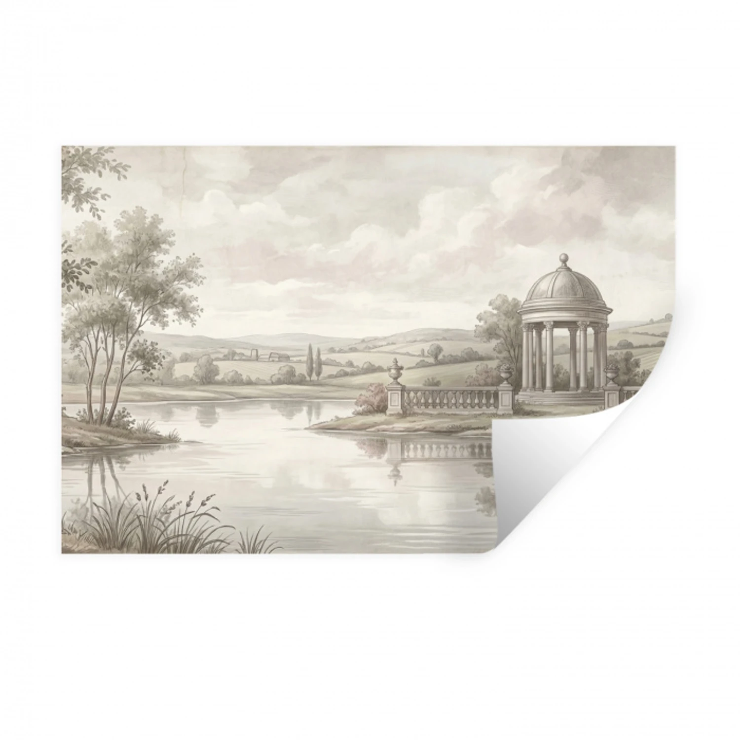Landschap - Water - Natuur - Sepia Muursticker klein -3d