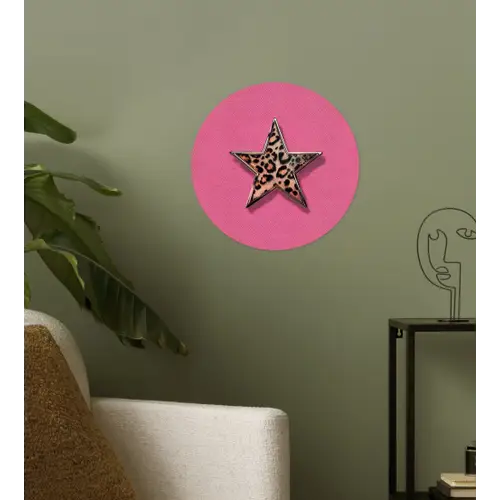 Ster - Luipaard - Print - Roze Wandcirkel behangsticker klein -sfeer2
