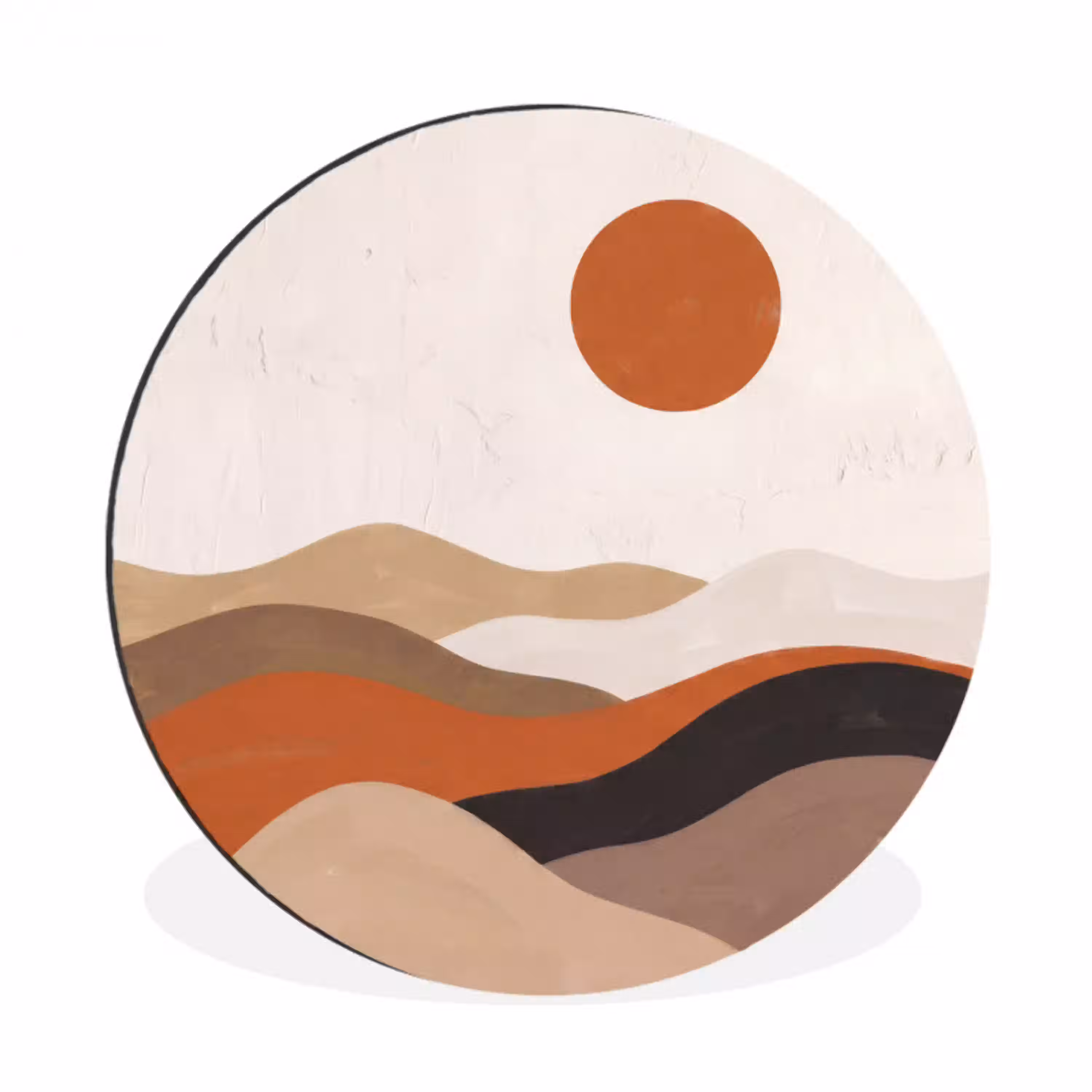 Landschap - Heuvels - Zon - Abstract - Oranje Wandcirkel aluminium klein -3d