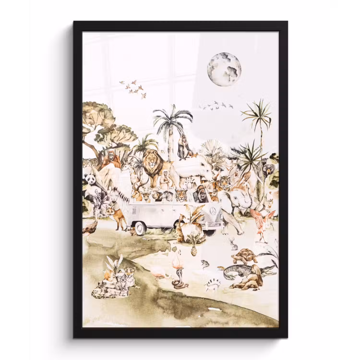 Poster met lijst - Bus - Dieren - Kinderen - Jongens - Meisjes - Palmboom