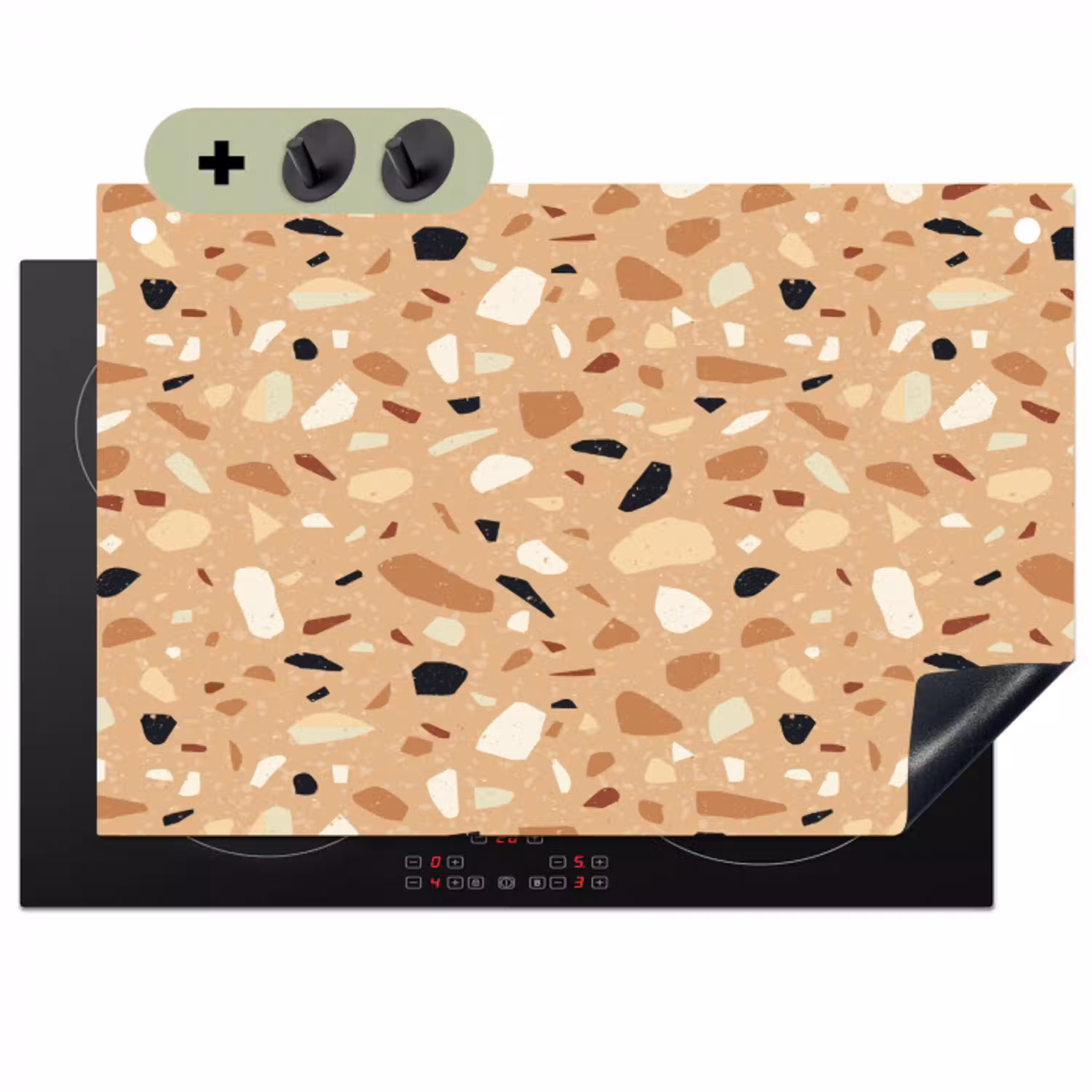 Terrazzo - Patroon - Kleurrijk - Oranje Inductie beschemer met haakjes klein 777 -3d