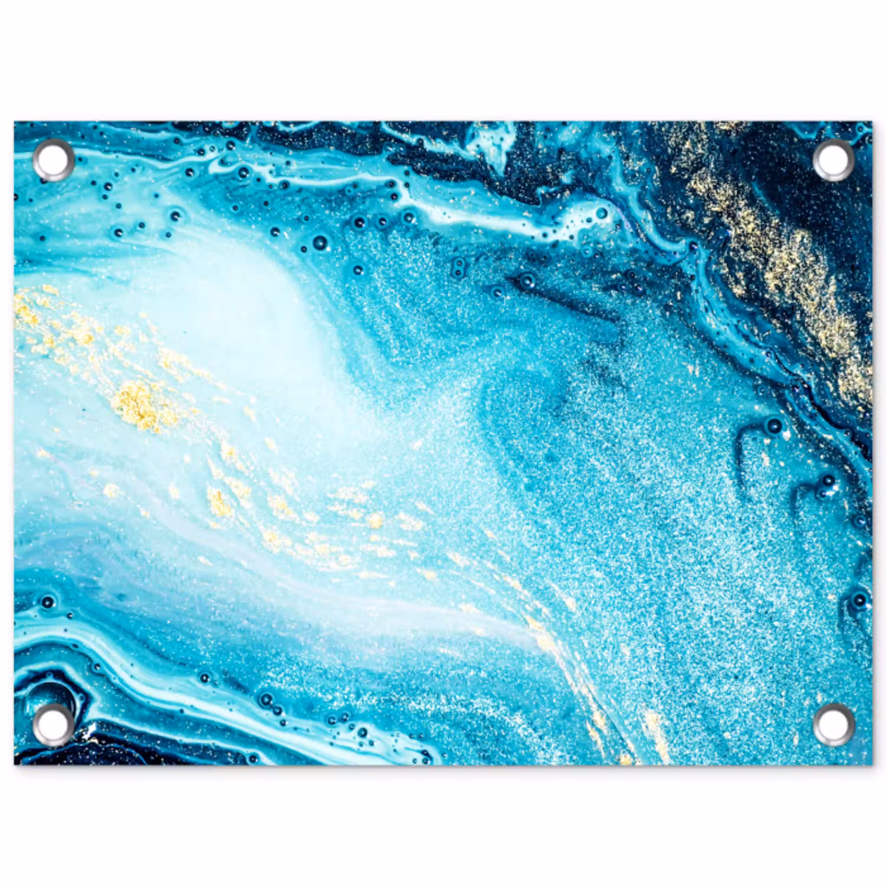 Marmerlook - Blauw - Goud - Luxe - Glitter - Marmer tuinposter los doek klein -3d