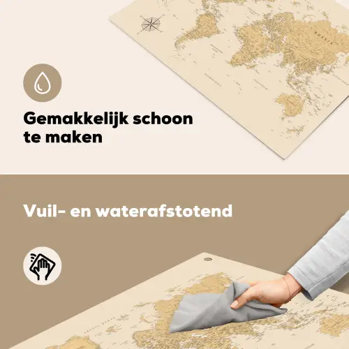 Wereldkaart - Realistisch - Beige Inductie beschemer met haakjes klein -ky-schoon-nl