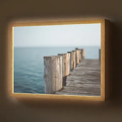 Houten steiger - Helderblauwe lucht Light Box met batterij (Wandlamp) middel -z3d_website