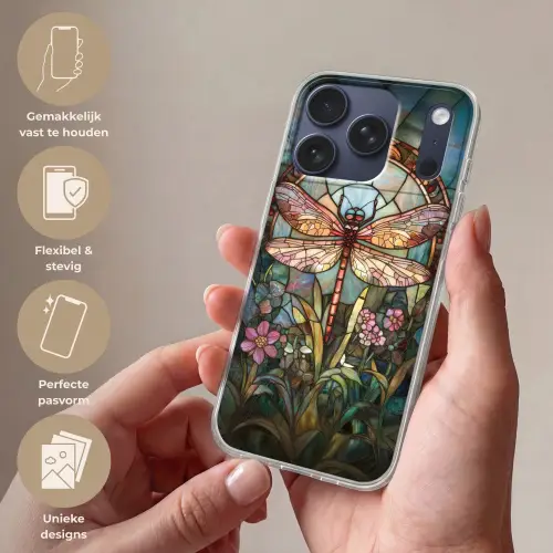Libelle - Mozaïek - Bloemen - Kleurrijk Telefoonhoesje iPhone 17 Pro klein -sfeer3_NL