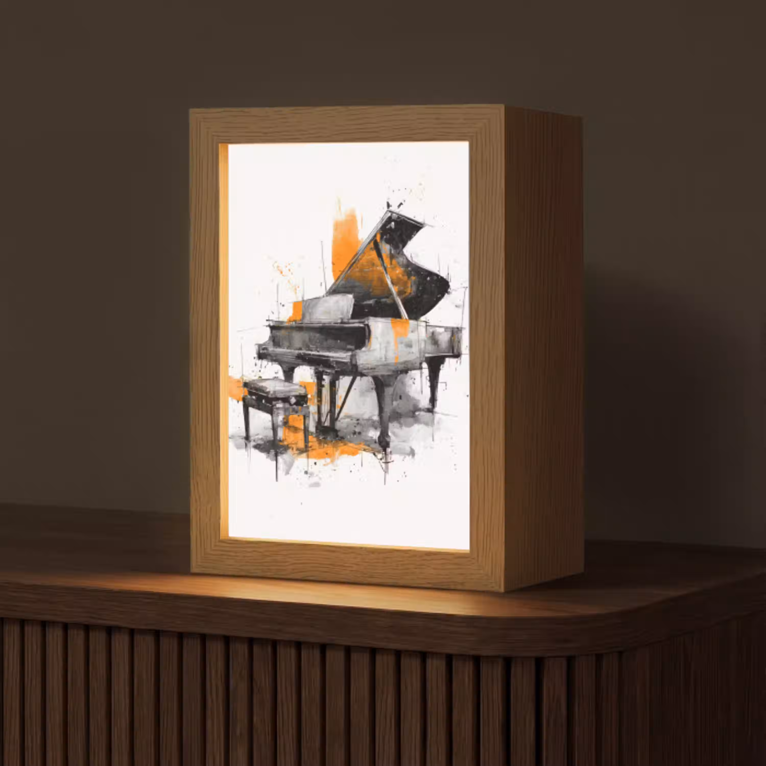 Piano - Oranje - Zwart - schets lijnen Light Box met kabel (Tafellamp) klein -z3d_website
