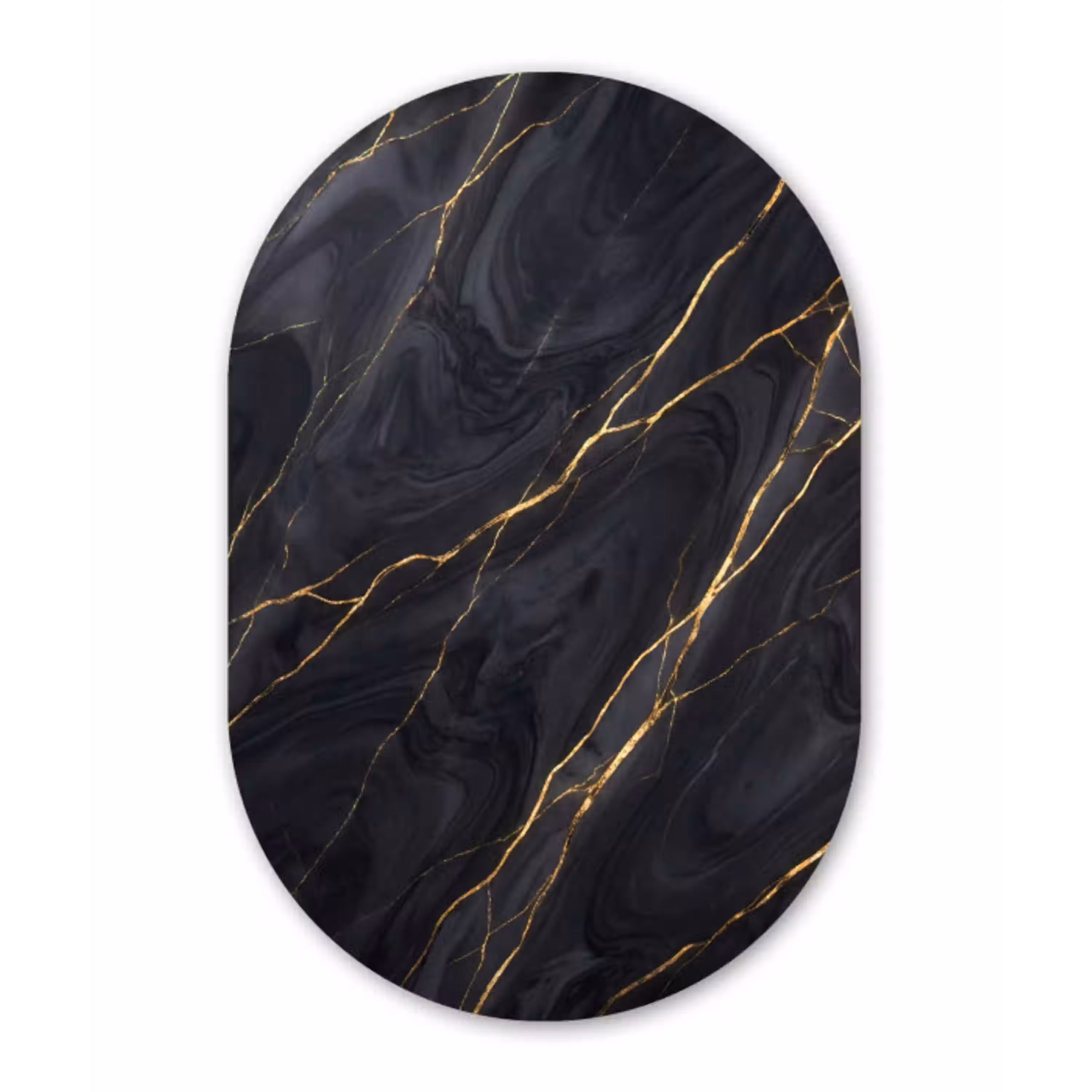 Marmer - Goudaders - Abstract - Modern - Zwart Wandcirkel Ovaal Aluminium middel -3d