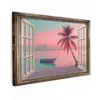 Doorkijk - Strand - Palmboom - Tropisch Tuinposter op houten frame 2 cm dik klein -3d