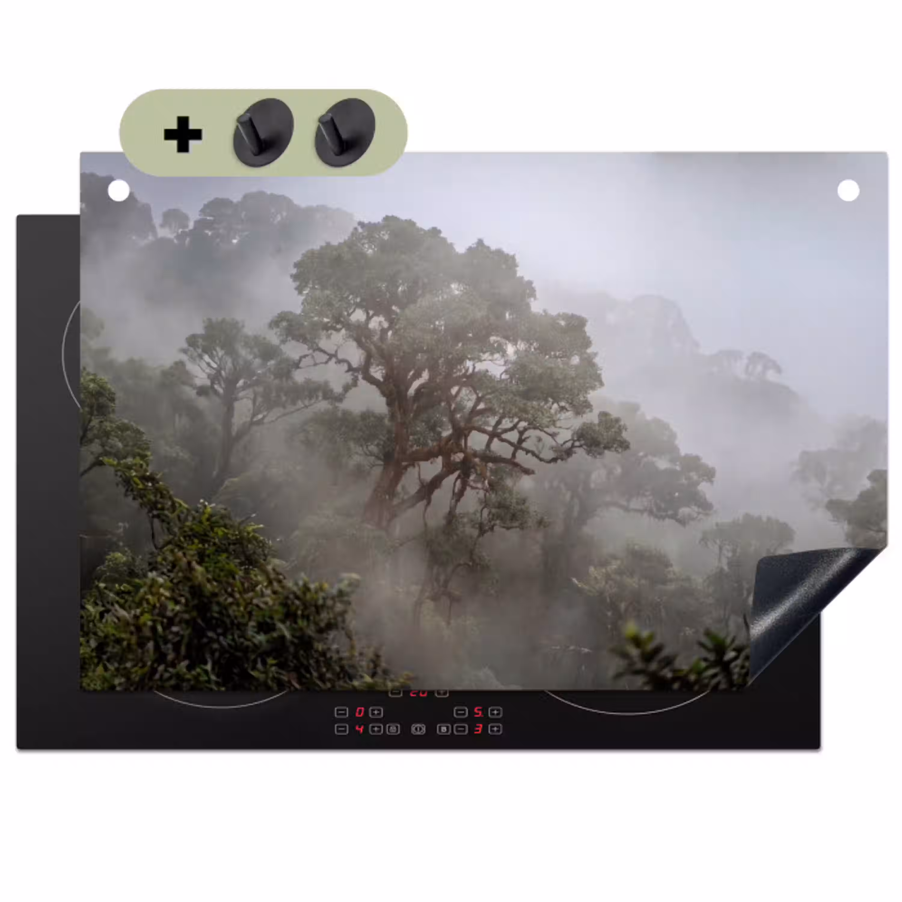 Boom - Mistig - Bos - Groen - Natuur Inductie beschemer met haakjes klein -3d
