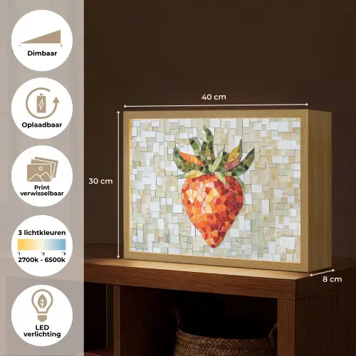 Aardbei - Rood - Mozaïek - Fruit Light Box met batterij (Wandlamp) middel -USP_websiteoverzichtNL