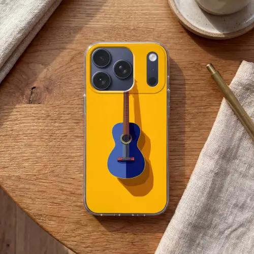 Gitaar - Akoestisch - Minimalistisch - Geel Telefoonhoesje iPhone 17 Pro klein -sfeer1