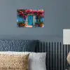 Deur - Hout - Bloemen - Blauw poster papier klein -sfeer2