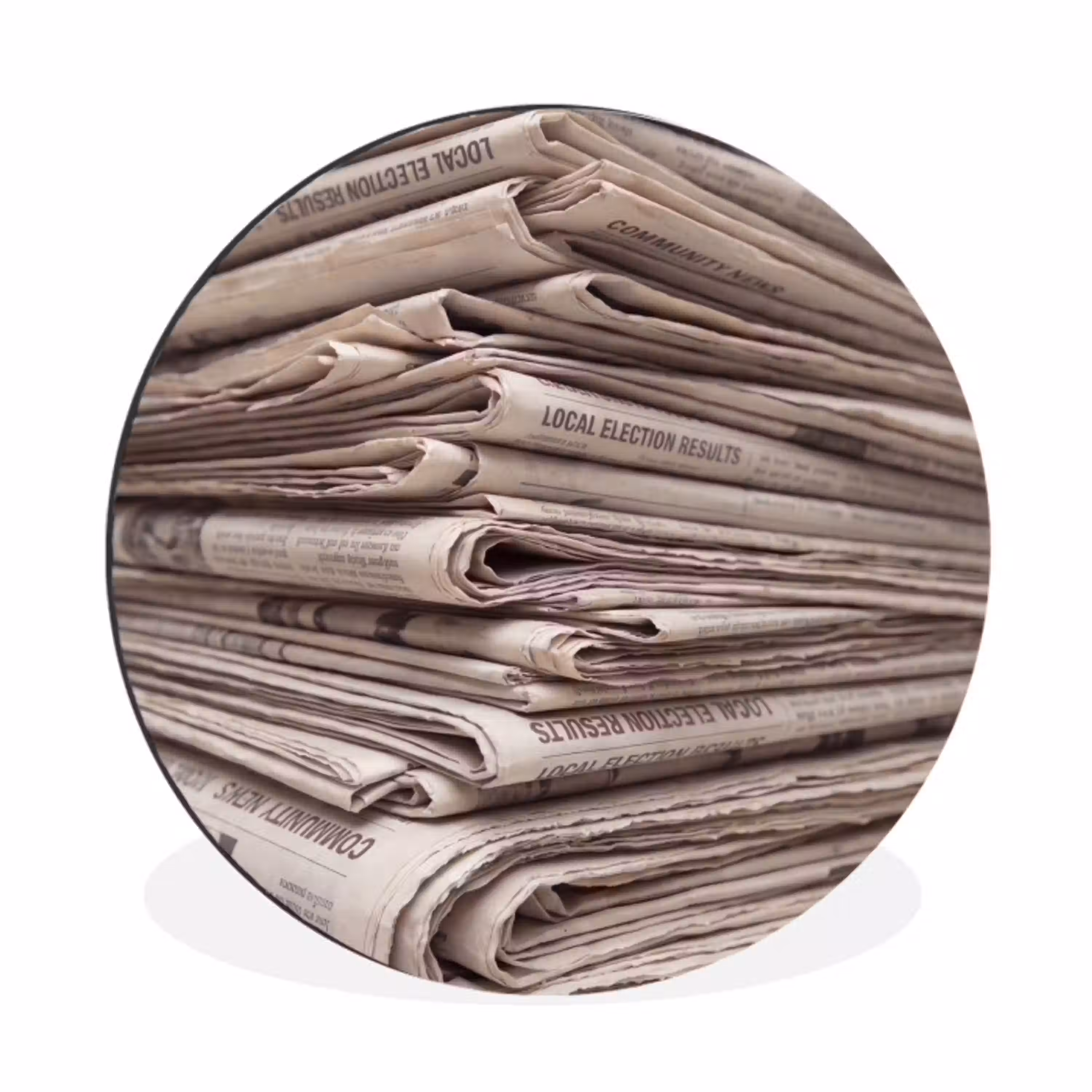 Kranten - Stapel - Nieuws - Vintage - Beige Wandcirkel aluminium klein -3d