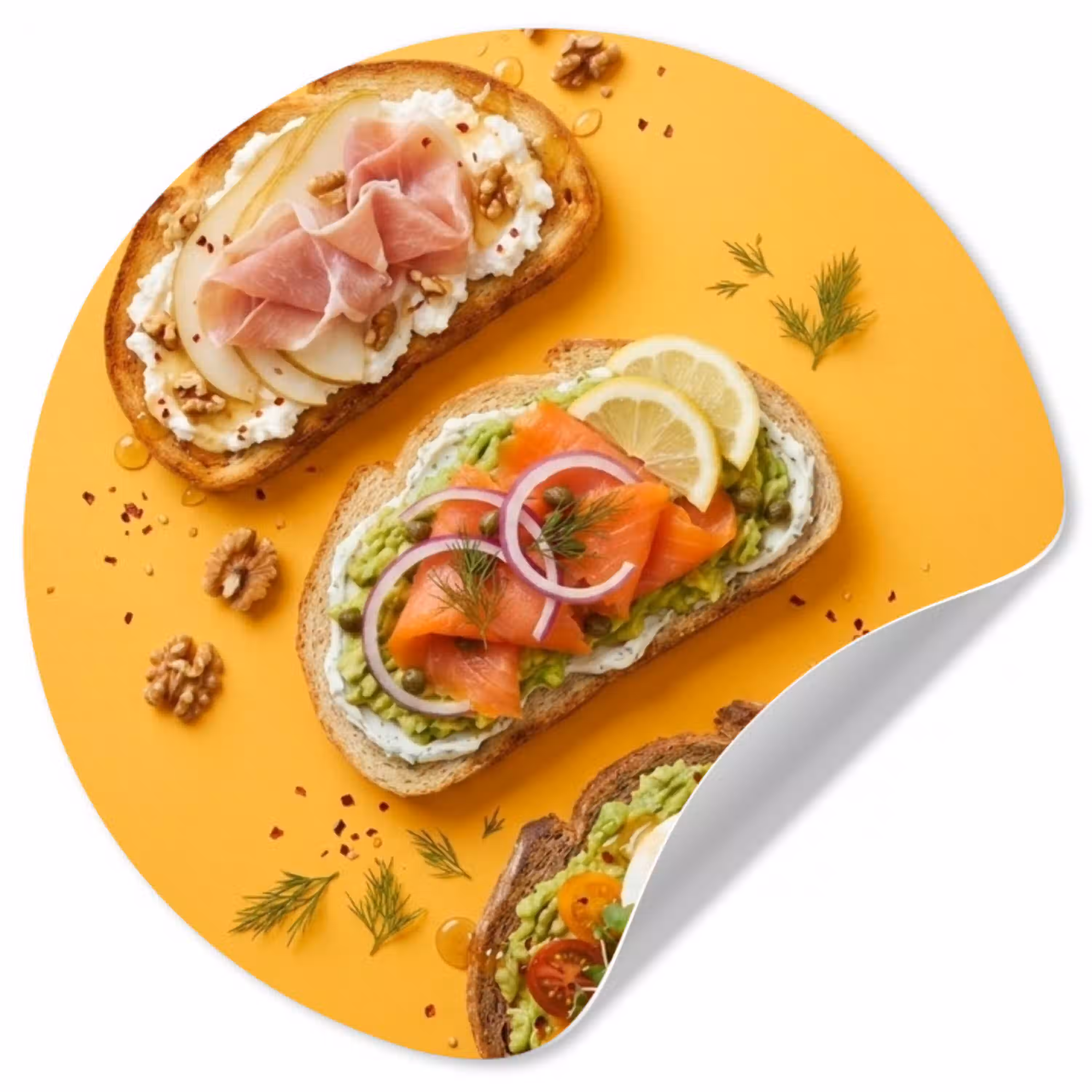 Eten - Brood - Ontbijt - Modern - Kleurrijk Wandcirkel behangsticker klein -3d