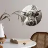Schotse hooglander - Koe - Dieren - Zwart - Wit Wandcirkel behangsticker klein -sfeer3