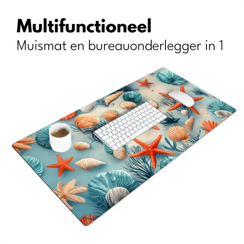 Zeesterren - Schelpen - Illustratie - Zand Muismat XXL klein -sfeer4