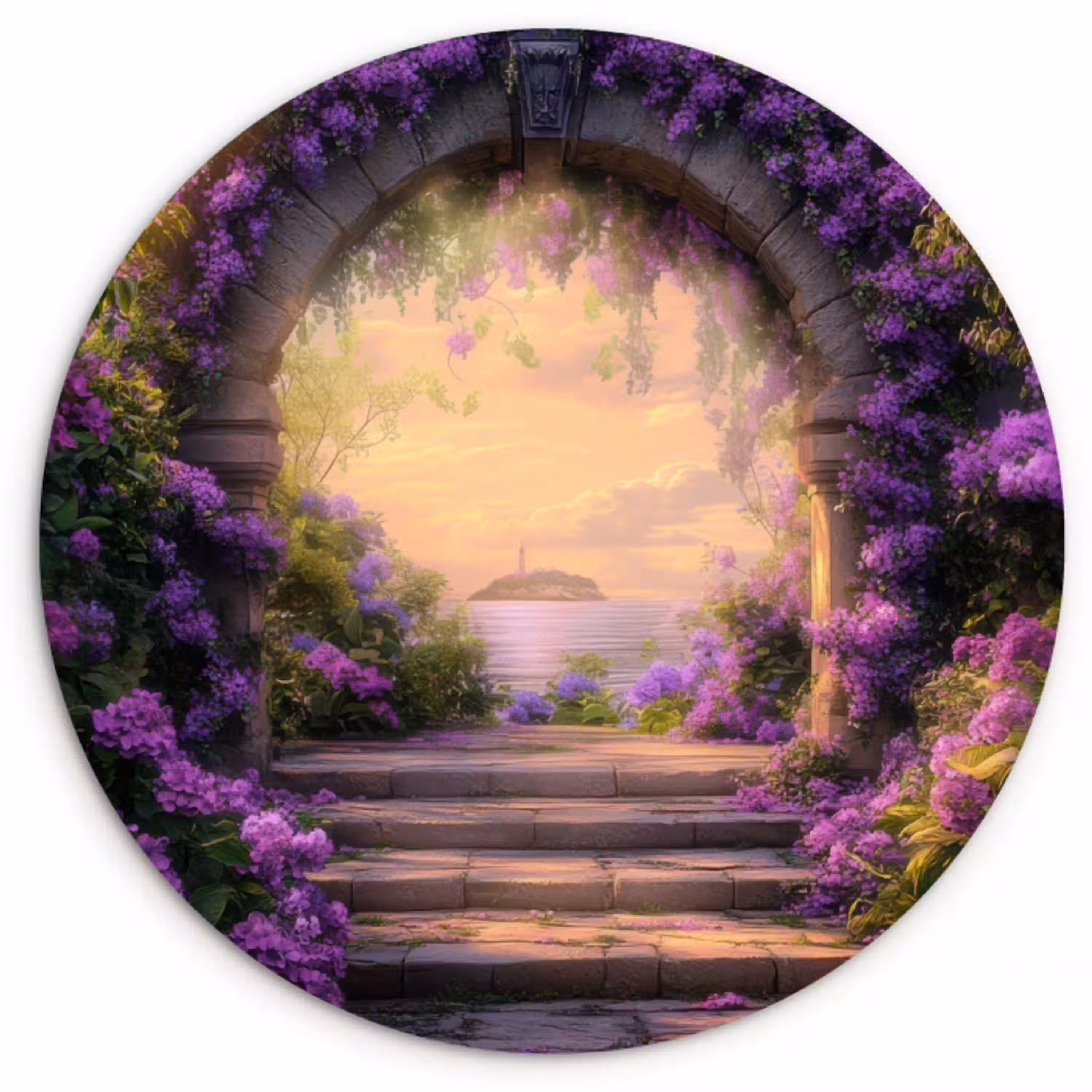 Poort - Paars - Bloemen Wandcirkel kunststof plaat 5mm dik klein -3d