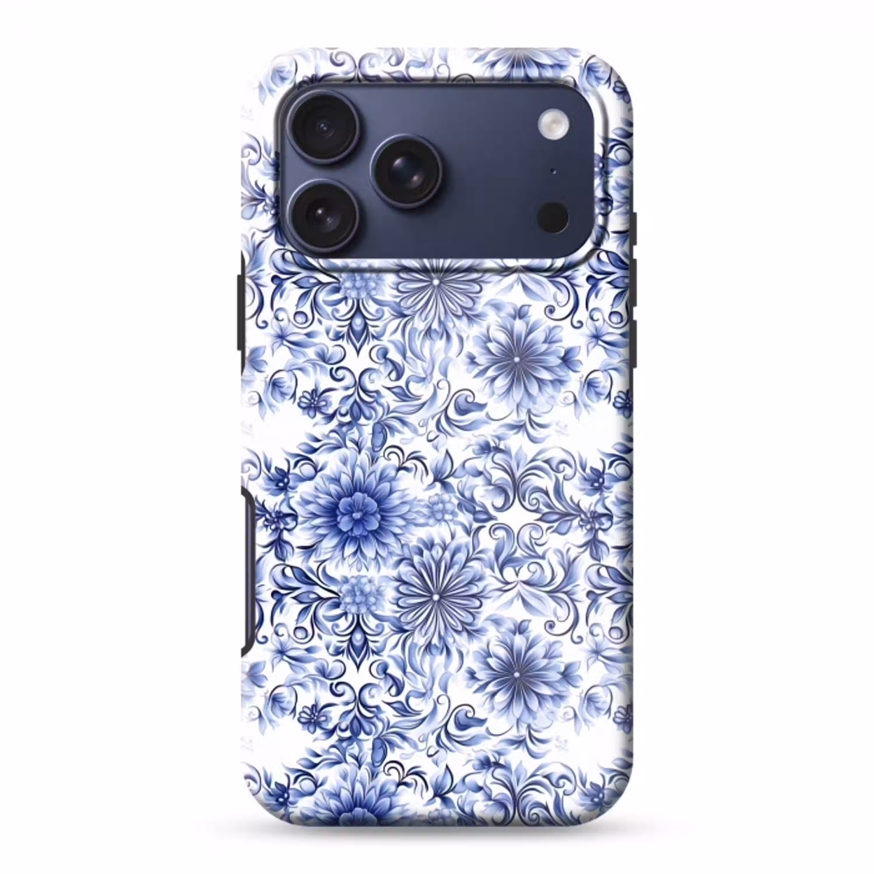 Bloemen - Blauw - Patroon - Wit Toughcase MagSafe Apple iPhone 17 Pro Max klein 1019 -3d