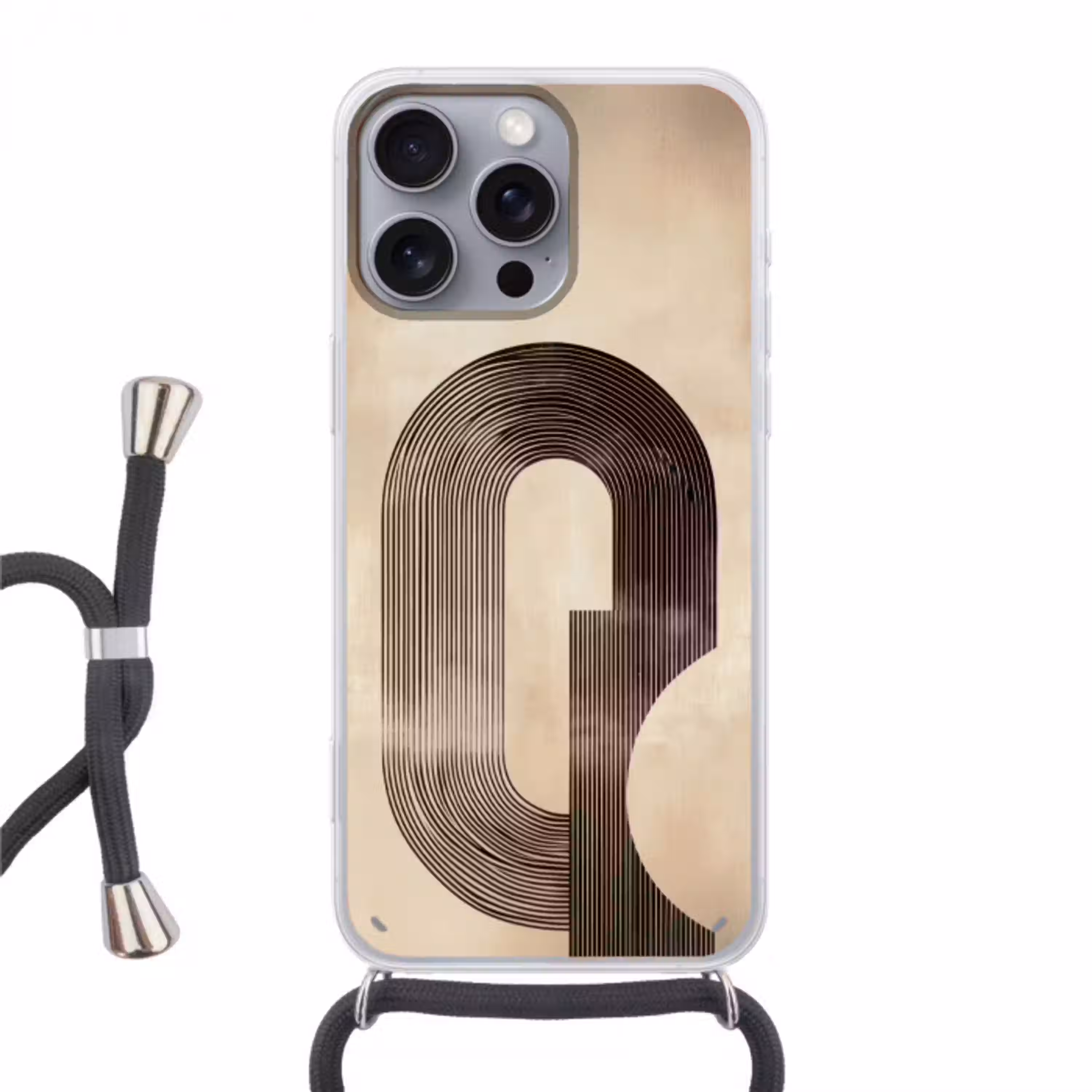 Boog -  Strepen - Minimalistisch - Zwart Hoesje iPhone 16 Pro Max met koord klein -3d