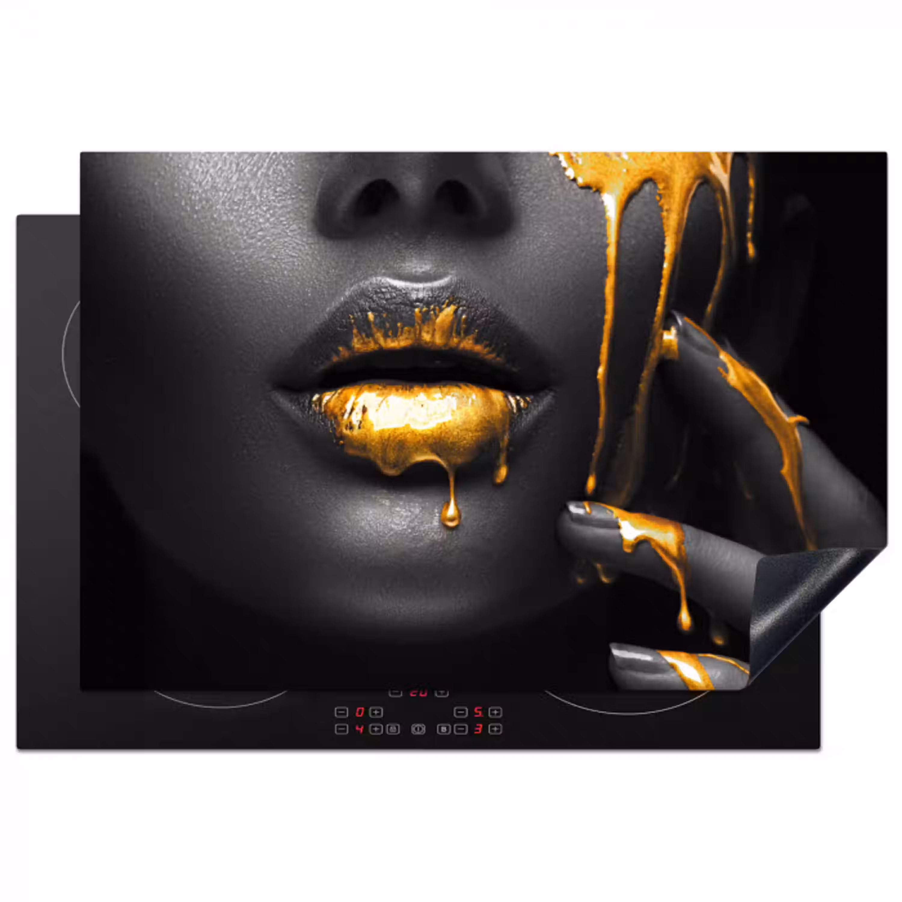 Vrouw - Zwart - Goud - Gezicht - Lippen Inductie beschermer vinyl 3mm klein -3d