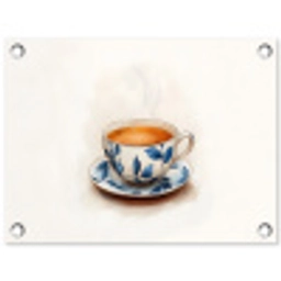 Theekop - Bladeren - Blauw tuinposter los doek klein -3d