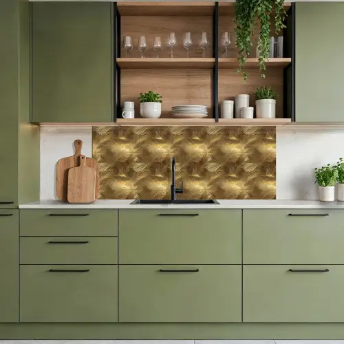 Palm - Waaier - Goud keuken achterwand 2 middel 871 -sfeer3