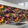 Warm - Patroon - Penseel - Viooltjes keuken achterwand 2 middel 871 -3d_schuin