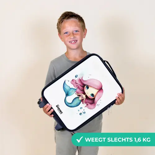 Zeemeermin met roze haar en blauwe staart tussen luchtbellen Kinderkoffer - Zwart klein -sfeer4_NL