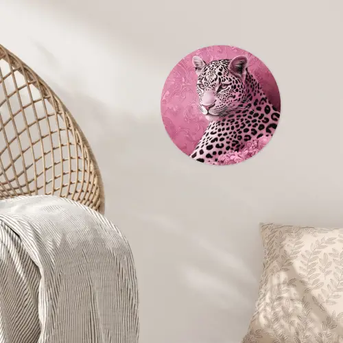 Panter - Luxe - Roze Wandcirkel behangsticker klein -sfeer4