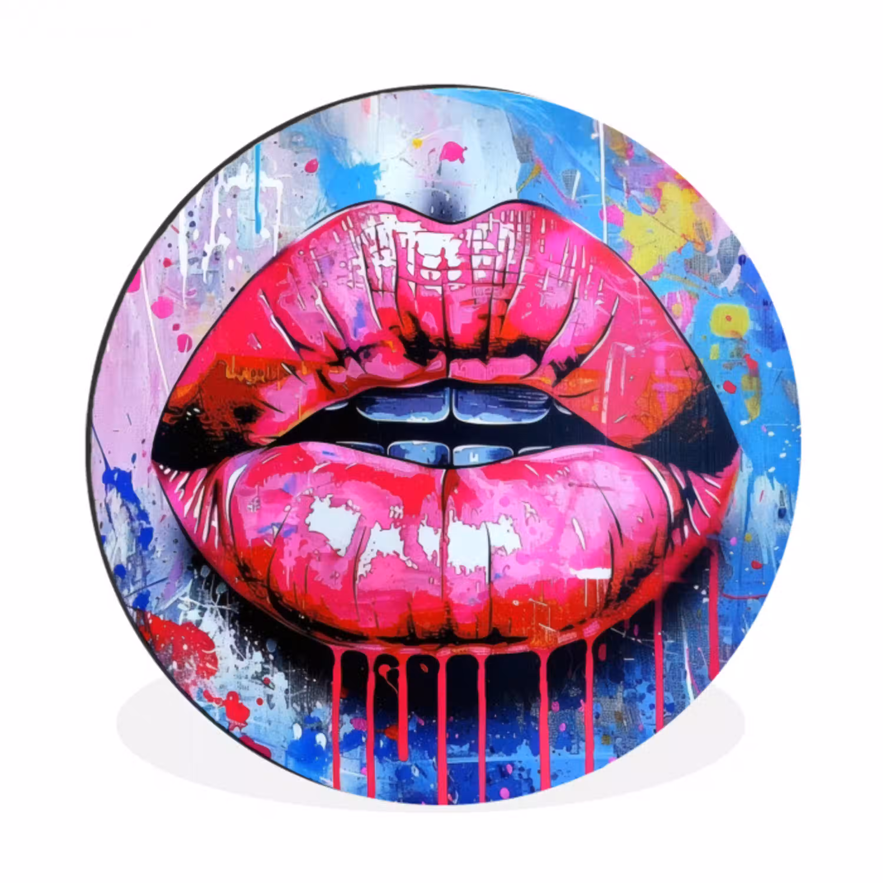 Graffiti - Lippen - Felroze - Geschilderd Wandcirkel aluminium klein -3d