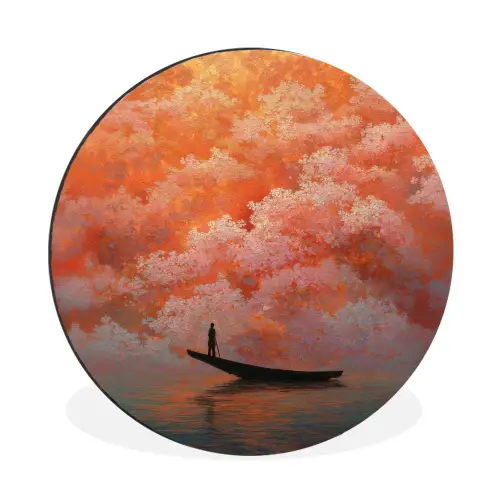 Zee - Boot - Wolken - Oranje Wandcirkel aluminium klein -3d