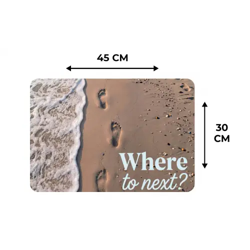Where to next - Strand - Voetstappen Placemat vinyl groot -specs