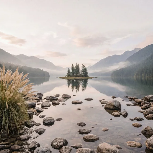 Behang - Meer - Bergen - Landschap - Groen