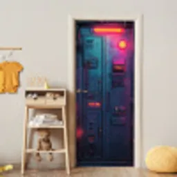 Deur - Futuristisch - Blauw - Roze - Neon deurposter klein -sfeer4