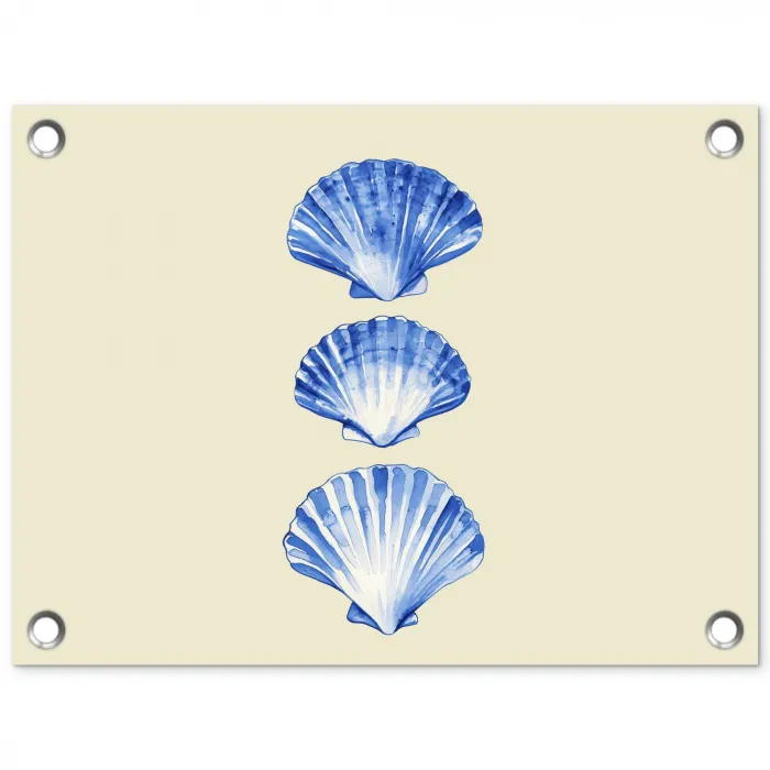Schelpen - Blauw - Beige tuinposter los doek klein -3d